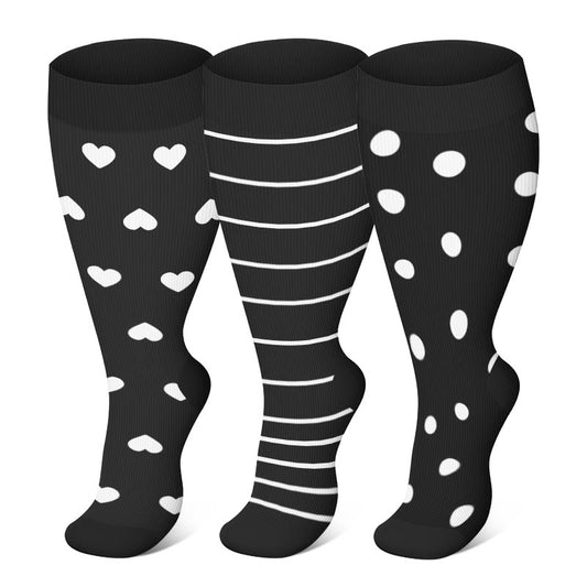 Plus Size White Stripes Compression Socks(3 Pairs) - Multicolor - 4XL - image 0