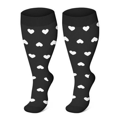Plus Size White Stripes Compression Socks(3 Pairs) - Heart - 4XL - image 5