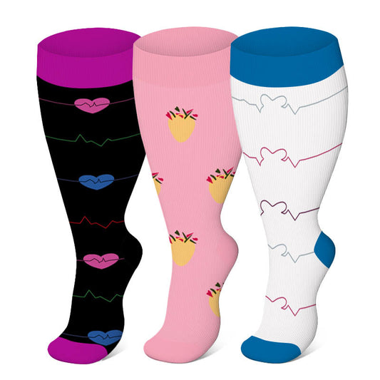 Pineapple Electrocardiogram Plus Size Compression Socks(3 Pairs) - image 0