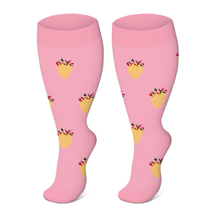 Pineapple Electrocardiogram Plus Size Compression Socks(3 Pairs) - Pink - 4XL - image 10