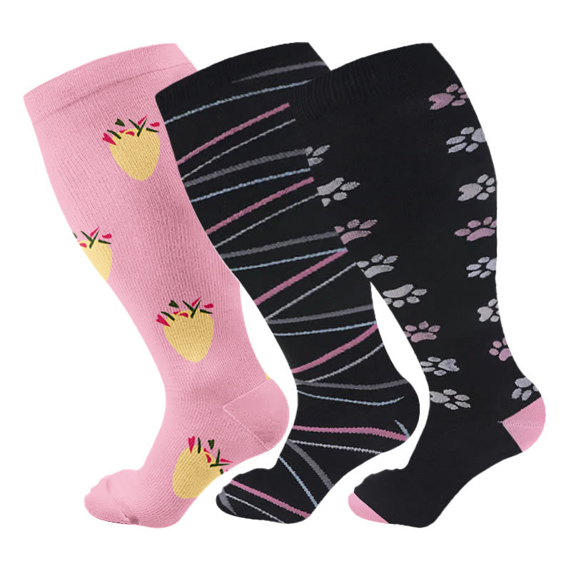 Plusock Plus Size Dog Footprints Pineapple Compression Socks 2XL-7XL(3 Pairs) - Multicolor - 7XL - image 7
