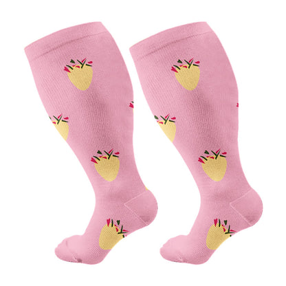 Plus Size Dog Footprints Pineapple Compression Socks 2XL-7XL(3 Pairs) - Pink - 7XL - image 9