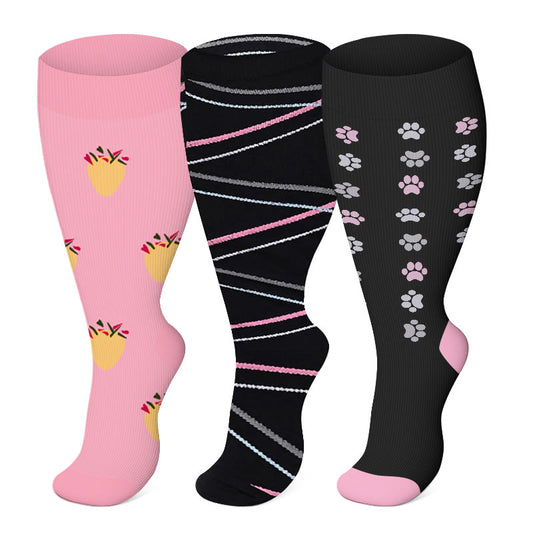 Plusock Plus Size Dog Footprints Pineapple Compression Socks 2XL-7XL(3 Pairs) - image 0