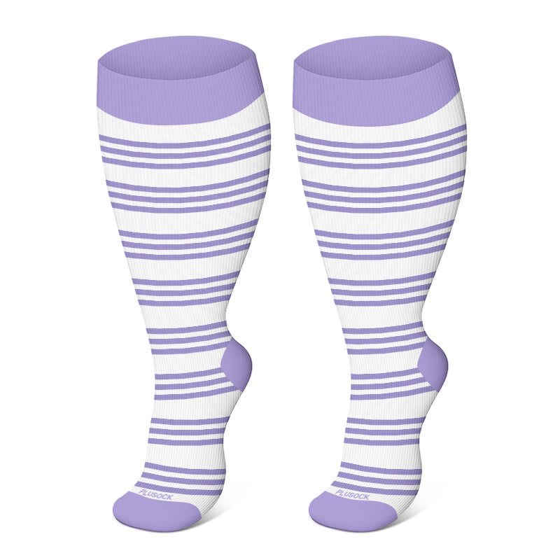 Plus Size Purple Stripe Compression Socks(3 Pairs)