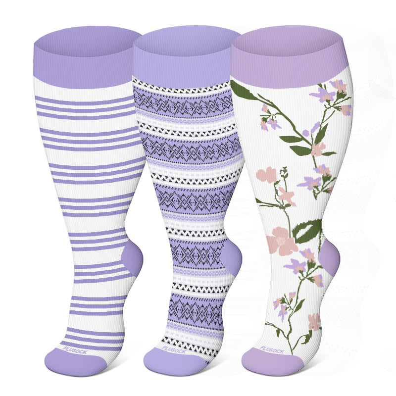 Plus Size Purple Stripe Compression Socks(3 Pairs)