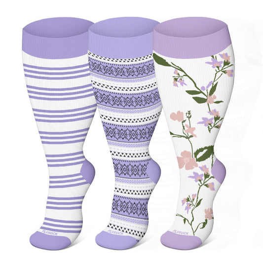 Plus Size Purple Stripe Compression Socks(3 Pairs)