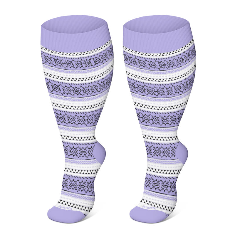 Plus Size Purple Stripe Compression Socks(3 Pairs)