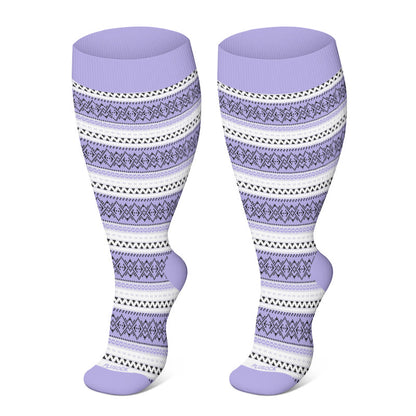 Plus Size Purple Stripe Compression Socks(3 Pairs)