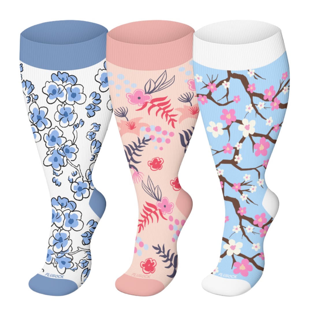 Plus Size Flower Series Compression Socks(3 Pairs)