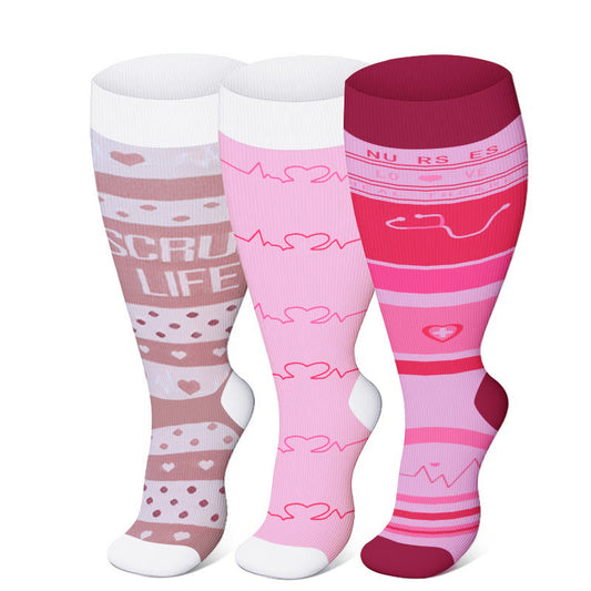 Plus Size Pink Medical Elements Compression Socks(3 Pairs) - Multicolor - 4XL - image 0