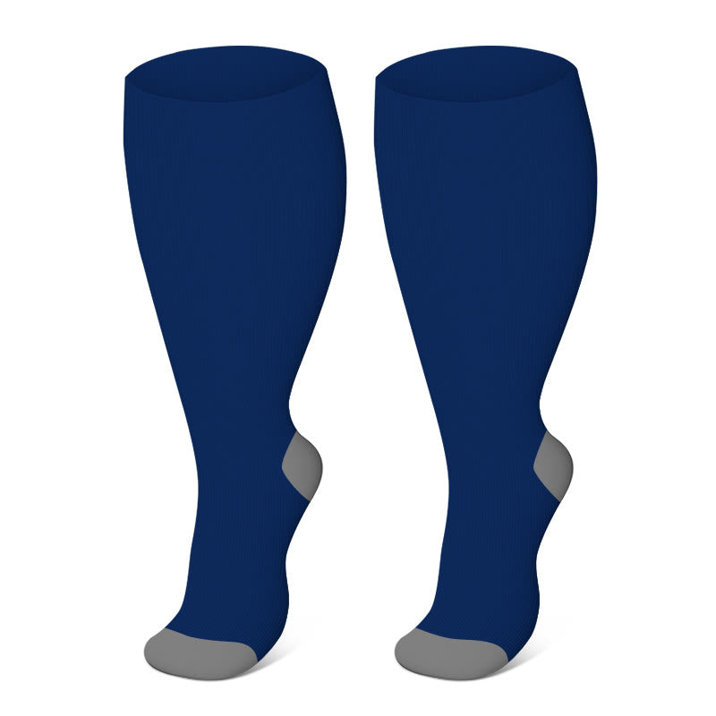 Plus Size Solid Color Elastic Compression Socks(3 Pairs) - Blue - 4XL - image 3