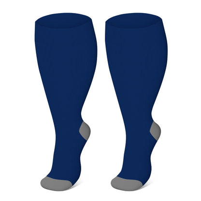 Plus Size Solid Color Elastic Compression Socks(3 Pairs) - Blue - 4XL - image 3