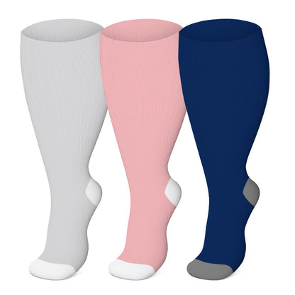 Plus Size Solid Color Elastic Compression Socks(3 Pairs) - Multicolor - 4XL - image 0