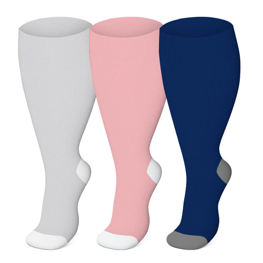 Plus Size Solid Color Elastic Compression Socks(3 Pairs) - Multicolor - 4XL - image 0