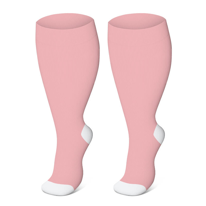 Plus Size Solid Color Elastic Compression Socks(3 Pairs) - Pink - 4XL - image 2