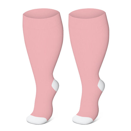 Plus Size Solid Color Elastic Compression Socks(3 Pairs) - Pink - 4XL - image 2