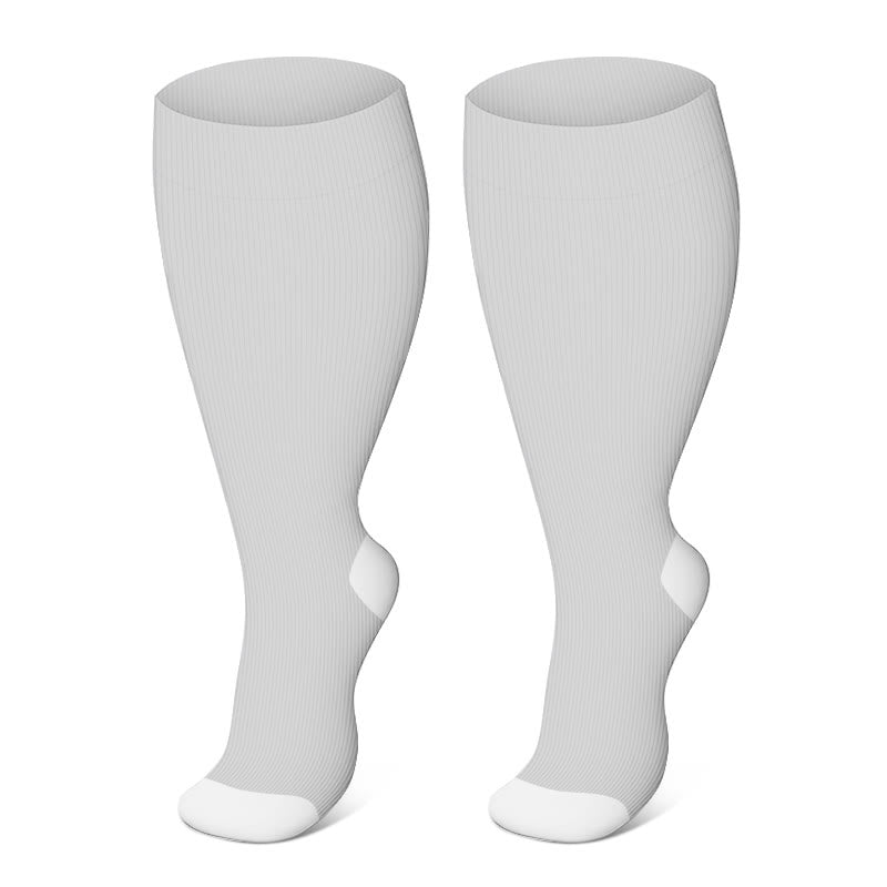 Plus Size Solid Color Elastic Compression Socks(3 Pairs) - Grey - 4XL - image 1