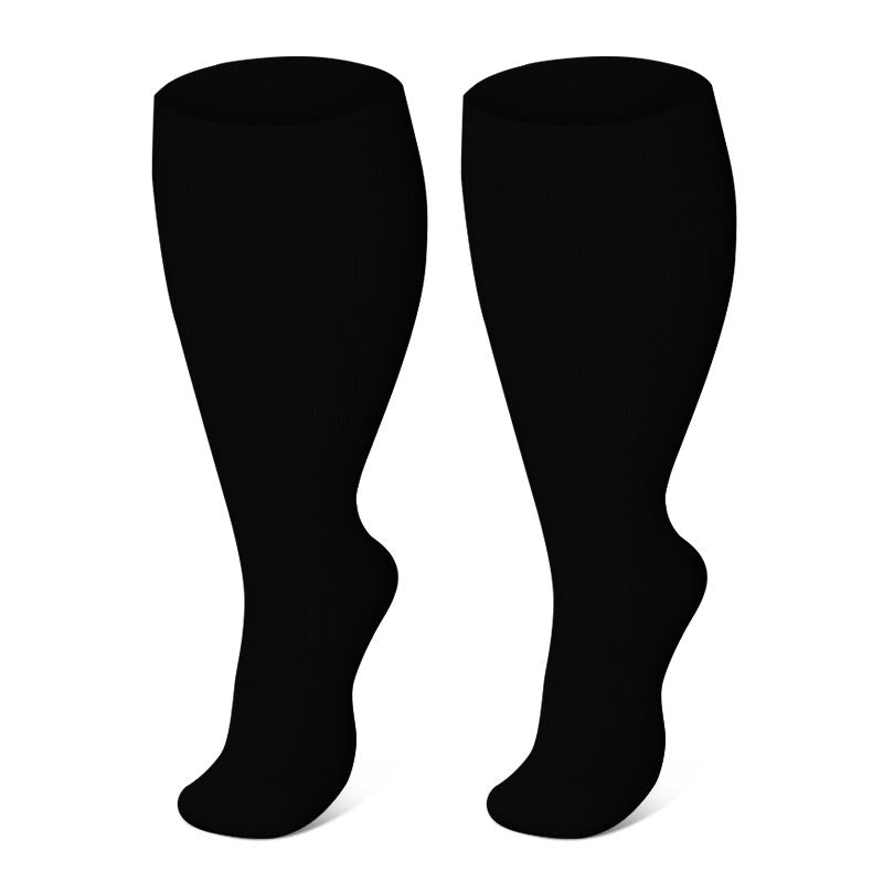 Blue Electrocardiogram Solid Plus Size Compression Socks(3 Pairs) - Black - 4XL - image 5