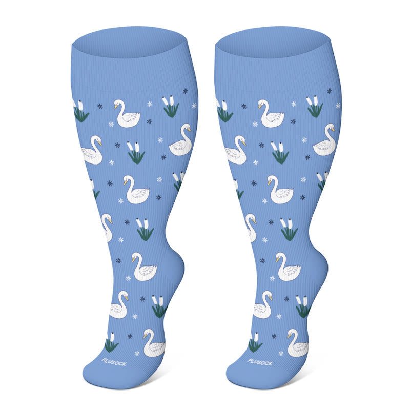 Plus Size Panda Swan Compression Socks(3 Pairs) - Blue - 4XL - image 3