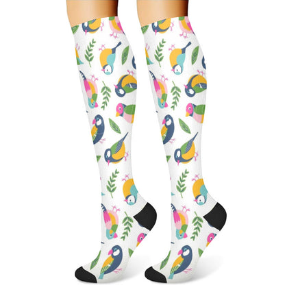 Bird Flower Compression Socks(3 Pairs) - White(1 Pair) - S/M - image 5