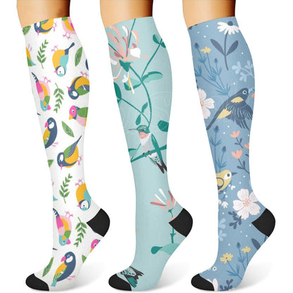 Bird Flower Compression Socks(3 Pairs) - image 1