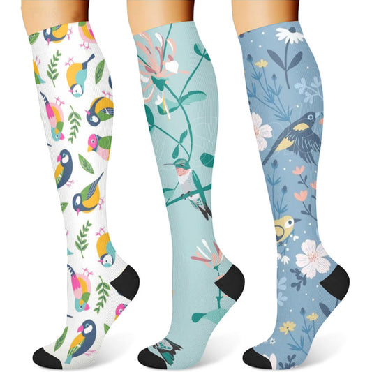 Bird Flower Compression Socks(3 Pairs) - image 1