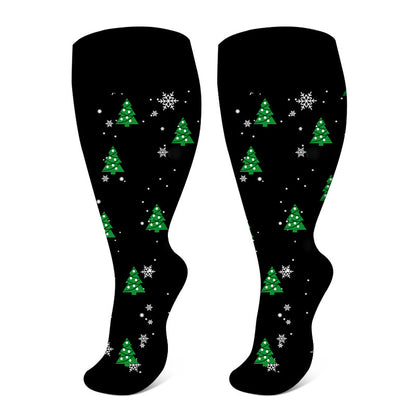 Plus Size Christmas Tree Snowman Compression Socks(3 Pairs) - image 9