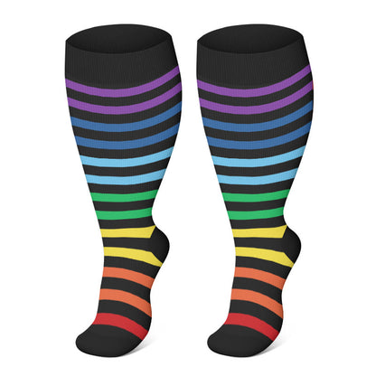 Plus Size Colorful Polka Dots Compression Socks(3 Pairs) - Stripe - 4XL - image 3