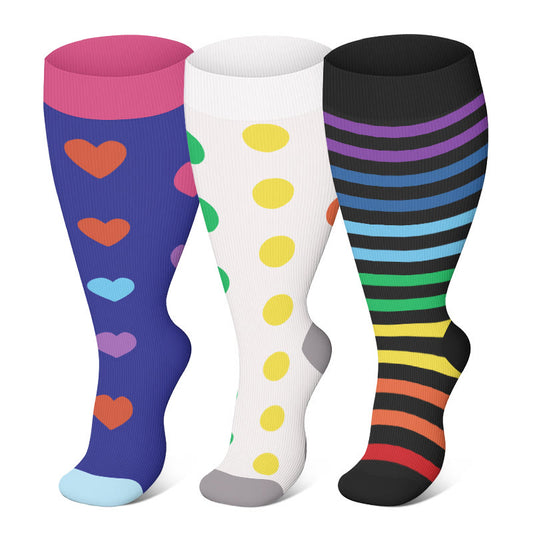 Plus Size Colorful Polka Dots Compression Socks(3 Pairs) - Multicolor - 4XL - image 0