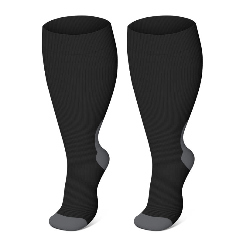 Plus Size Black Compression Socks(3 Pairs) - Black - 4XL - image 0