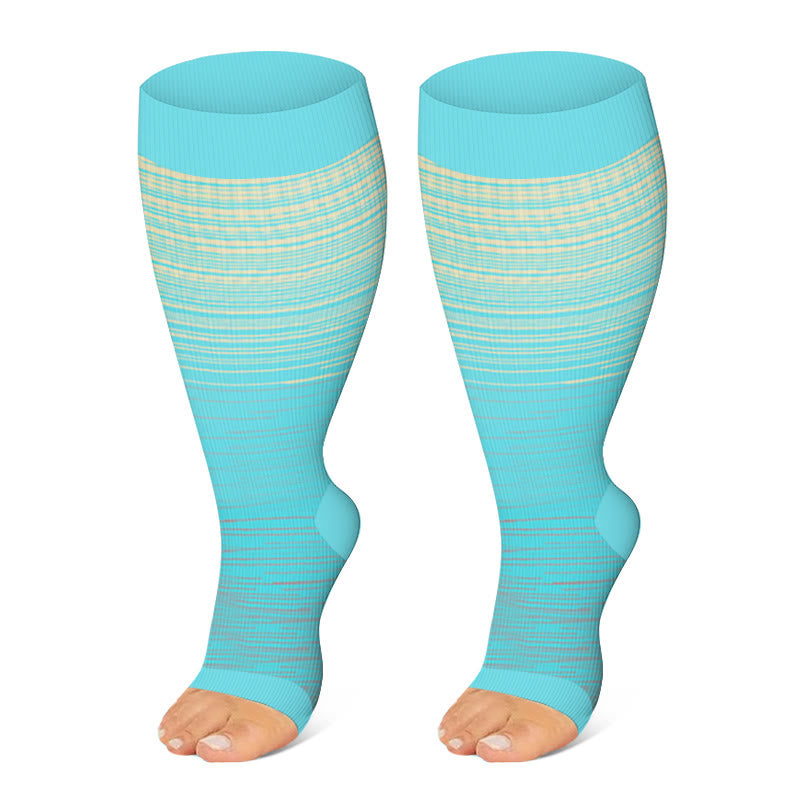 Plus Size Color Stripes Open Toe Compression Socks(3 Pairs) - Blue - 4XL - image 3