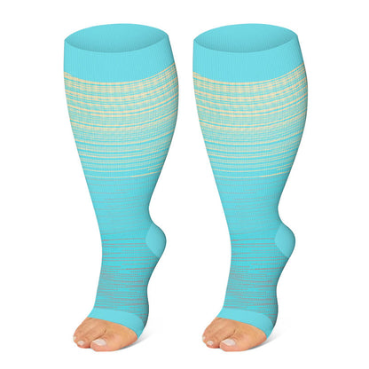 Plus Size Color Stripes Open Toe Compression Socks(3 Pairs) - Blue - 4XL - image 4