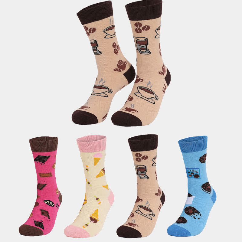 Cookies Coffee Quarter Socks(4 Pairs) - Multicolor - EU44-49(US10-14) - image 0
