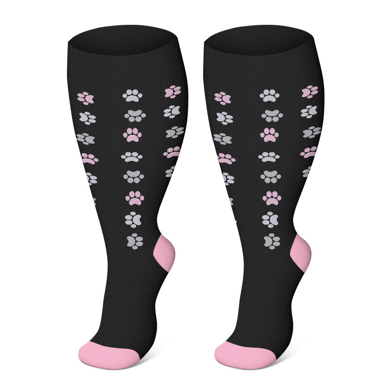 Pink Dog Footprints Plus Size Compression Socks 2XL-7XL(3 Pairs) - Pink - 7XL - image 0