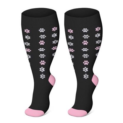 Pink Dog Footprints Plus Size Compression Socks 2XL-7XL(3 Pairs) - Pink - 7XL - image 0