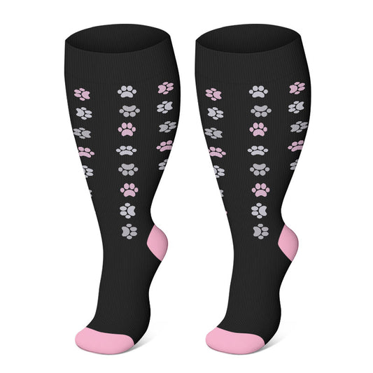 Pink Dog Footprints Plus Size Compression Socks 2XL-7XL(3 Pairs) - Pink - 7XL - image 0
