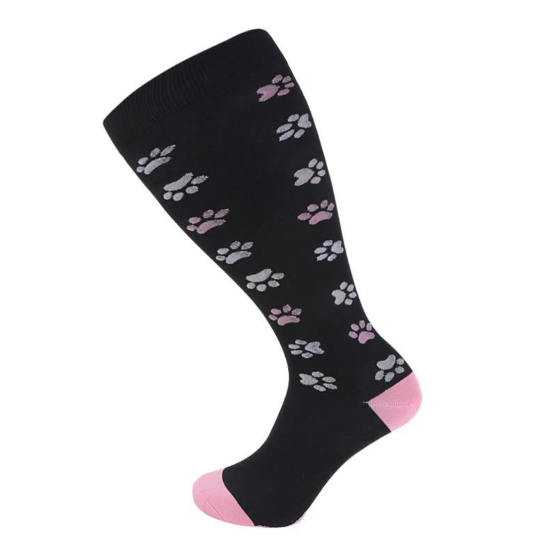 Pink Dog Footprints Plus Size Compression Socks 2XL-7XL(3 Pairs) - image 1