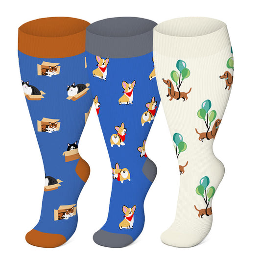Plus Size Cute Dog Cat Compression Socks(3 Pairs)
