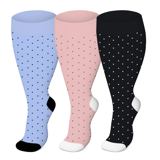 Plus Size Pink Polka Dot Compression Socks(3 Pairs)