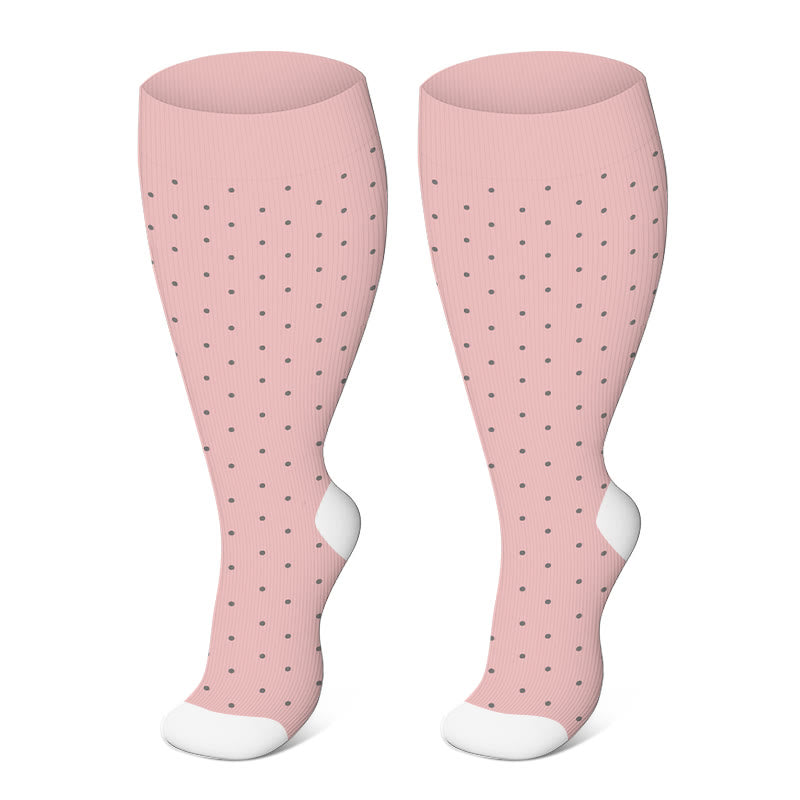 Plus Size Pink Polka Dot Compression Socks(3 Pairs) - image 3