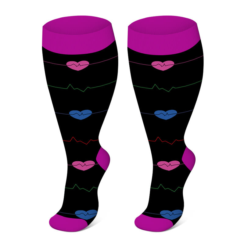 Purple Electrocardiogram Solid Plus Size Compression Socks 2XL-7XL(3 Pairs) - Purple - 7XL - image 5