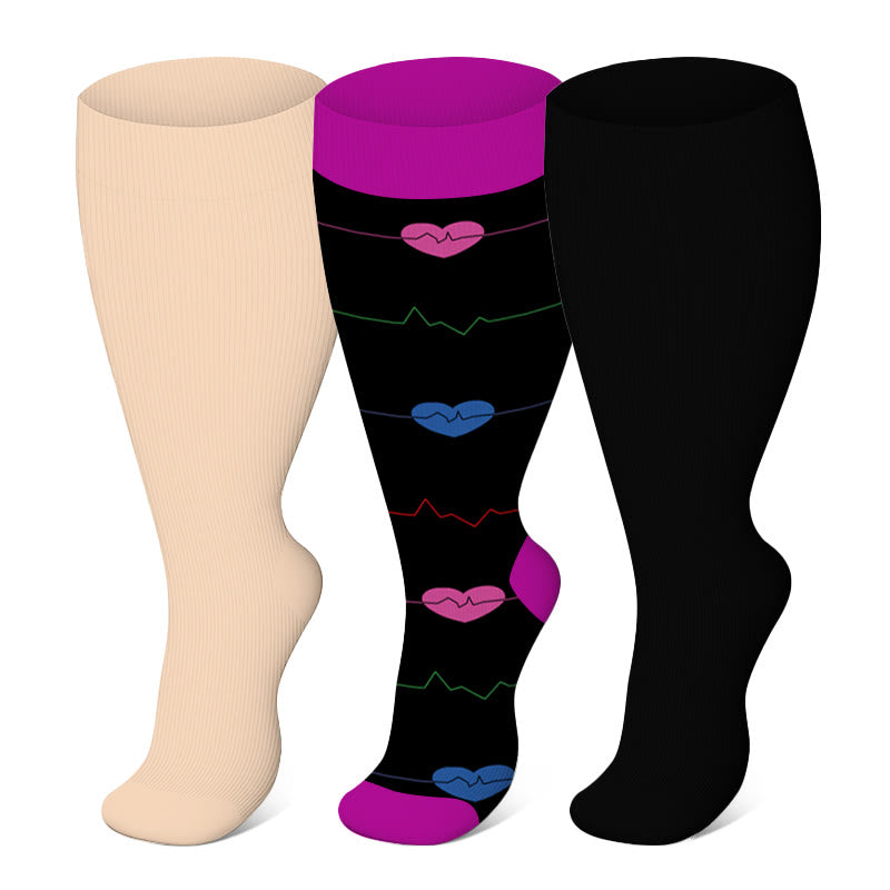 2XL-7XL Purple Electrocardiogram Solid Plus Size Compression Socks(3 Pairs)