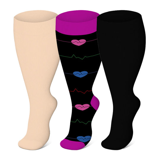 2XL-7XL Purple Electrocardiogram Solid Plus Size Compression Socks(3 Pairs)