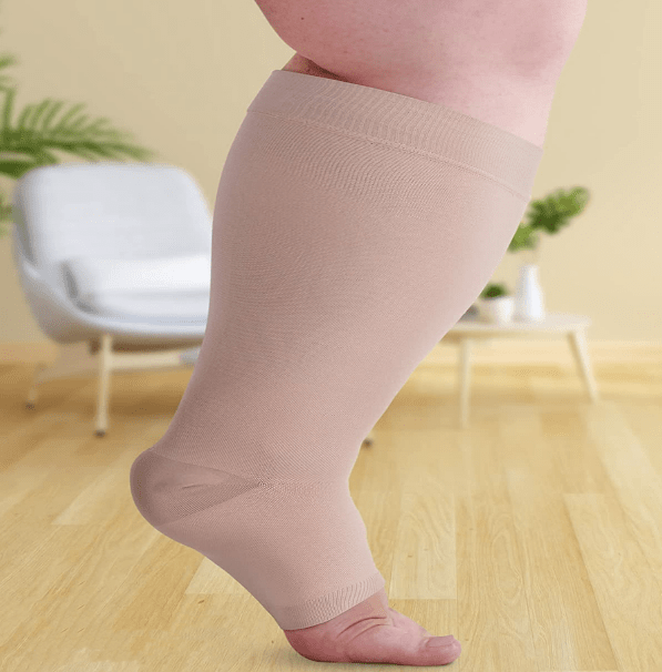 Plus Size Compression Socks Wide Calf Open Toe - Skin - 7XL - image 3