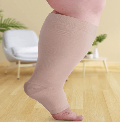 Plus Size Compression Socks Wide Calf Open Toe - Skin - 7XL - image 3