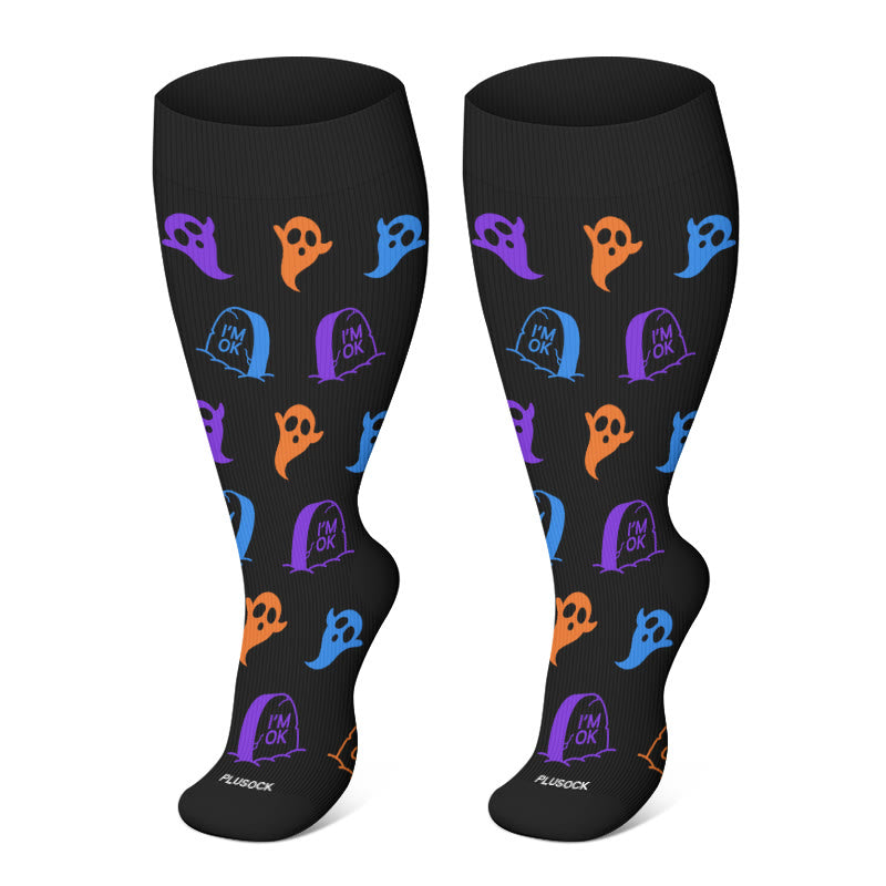 Plus Size Ghost Pumpkin Bat Compression Socks(3 Pairs)