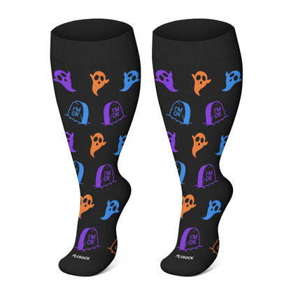 Plus Size Ghost Pumpkin Bat Compression Socks(3 Pairs)