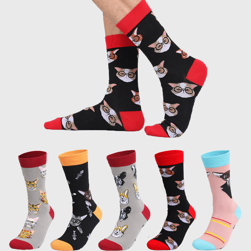 Glasses Cat Quarter Socks(5 Pairs) - Multicolor - EU44-49(US10-14) - image 0
