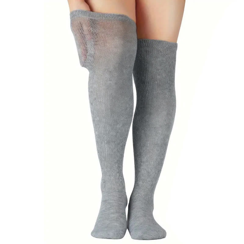 Solid Color Diabetic Thigh High Socks - Grey - EU41.5-46(US8-12) - image 3