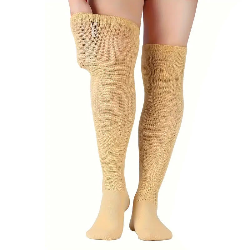 Solid Color Diabetic Thigh High Socks - Nude - EU41.5-46(US8-12) - image 2